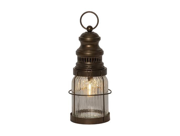 Laterne Aina Indoor, 28 cm Höhe , bronze, B:13cm H:28cm L:13cm T:13cm, Glas, Metall, Mobilleuchten, Laterne, Dekorative Innenraumleuchte in Bronze-Optik