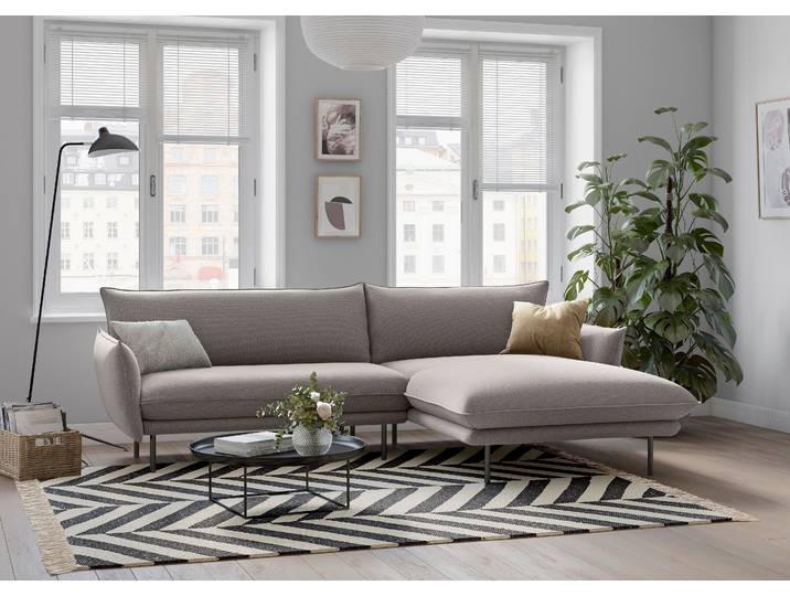 Ecksofa, Struktur, Hellgrau, 249×159 cm, Longchair Rechts, Kissenoptik, Modern, andas