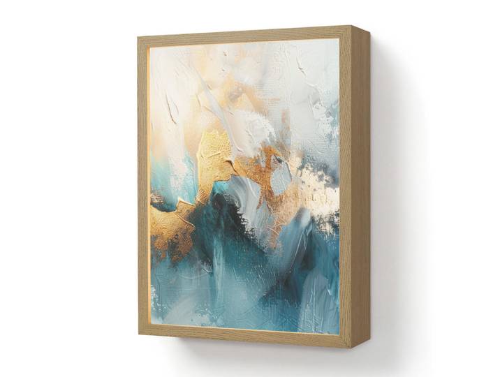 OnlyWow Wandleuchte MIT Akku Abstrakt - Kunst - Gold - Blau 30x40 cm, Türkis, Rechteckig, LED integrated, 30x40x8 cm, Lampen & Leuchten, Innenbeleuchtung, Wandleuchten