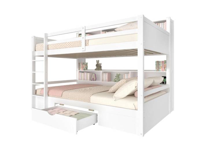Redom Etagenbett 90/200 cm mit Schublade und Ablagefächern, Weiß, 90x200 cm, Babymöbel & Kindermöbel, Kinderzimmer & Jugendzimmer, Stockbetten