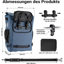 Wiltec, Velotasche, (20 l, Gepäckträgertasche)