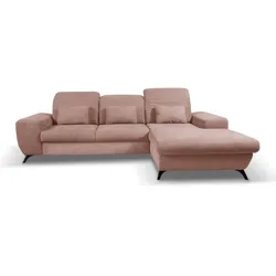 ECKSOFA LUCE R-S Rosa Plüsch-Stoff mit Schlaffunktion