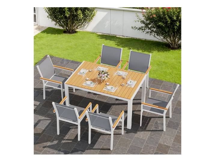 TLGREEN Gartentisch Wetterfest,Balkontisch Aluminium mit WPC Tischplatte, (Outdoor Esstisch für Balkon und Terrasse, Leichtgewicht), Stabiler Quadratisch Terrassentisch