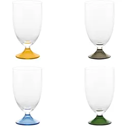 Zafferano Maestro Wassergläser-Set, 4-teilig, mundgeblasen, mit verschiedenfarbigem Fuß, modernes venezianisches Design, ohne Stiel.