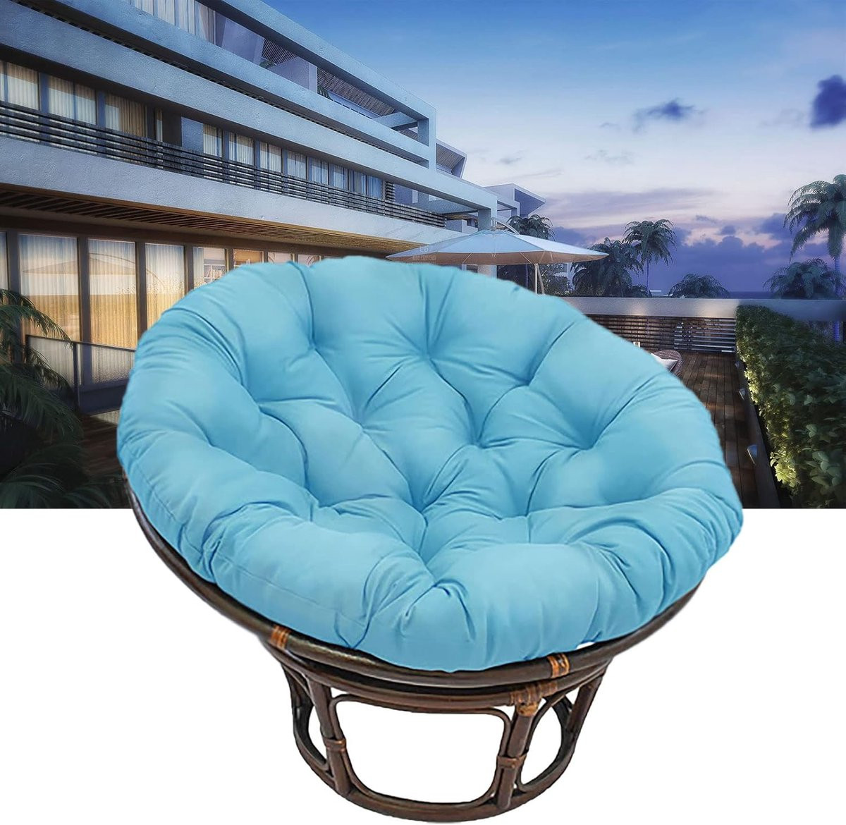 Lichtblauw Papasan Stoelkussen - Rond Hangstoel Kussen voor Volwassenen - Ø100cm