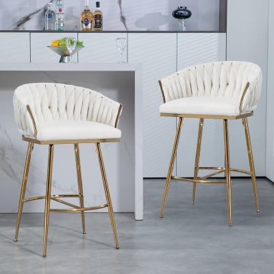 Telepassa "26""H Seat Height Velvet Bar Stools with Golden Chromed Base and Footrest,2PCS"