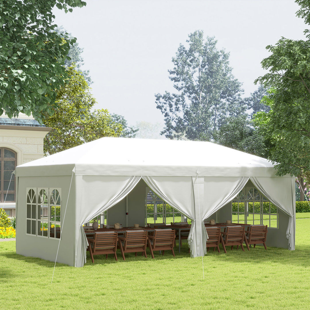 Outsunny Azja 3 x 6 m Garden Pop Up Gazebo Water Resistant with Sidewalls, White White 295cm W X 585cm D X 270cm H
