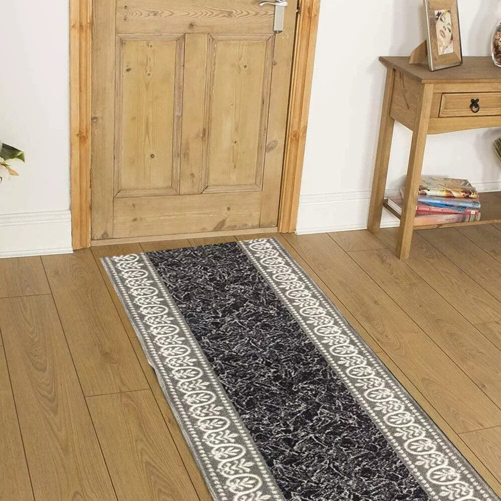 Lark Manor Ciccone Runner cm Abstract Dhurrie Washable Area Rug Black Runner 66 x 518 cm