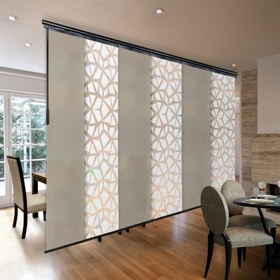 "InStyleDesign 6-Panel Single Rail Panel Track Extendable 98""-130""W x 94""H, Panel width 23.5"", Geometric White, Champagne"