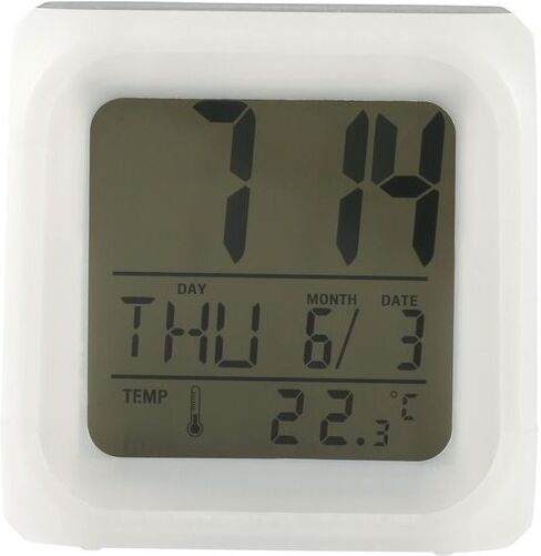 Horloge de bureau personnalisable cube lumineux Leona HIPS blanc