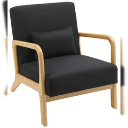 DELUKE Lounger Sessel DUBAI - Holz Schwarz 64x80x74 cm | Loungesessel Wohnzimmer Bequem Lounger Clubsessel Sofa Hotelsessel Eingang