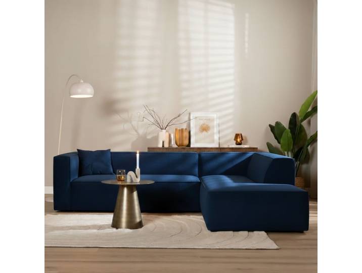Bronx71 Ecksofa Memphis Samt dunkelblau rechts
