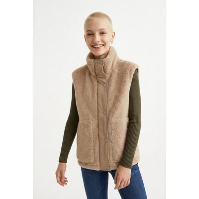 Plüschweste ONLY "ONLBARI LIFE TEDDY WAISTCOAT OTW", Damen, Gr. S, humus, Plüsch, Obermaterial: 100% Polyester, unifarben, normal, Westen, Kunstfaser