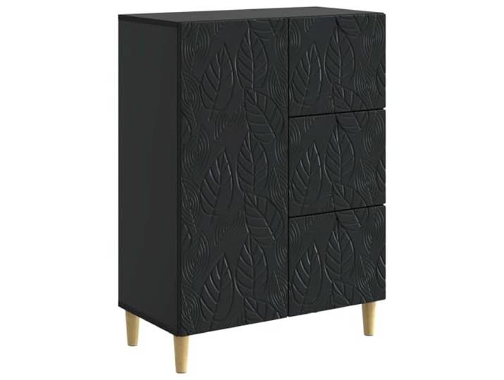 Coespram Sideboard Schwarz 66x34,5x90 cm Kommode mit Schubladen Kompakter Beistellschrank im Vintage-Design mit stabilen Eukalyptusholz-Beinen für Wohnzimmer und Esszimmer.