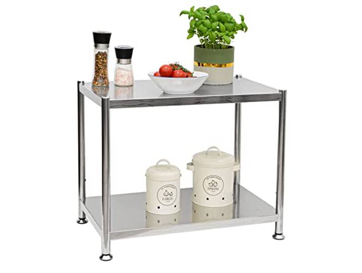 shelfr Edelstahl Regal bis 60kg - 2 Ebenen Schwerlastregal Küche 61x36x50 - Metallregal Stahlregal Lastenregal 36 cm tief - Standregal Lagerregal Vorratsregal für Abstellraum Speisekammer Kellerregal