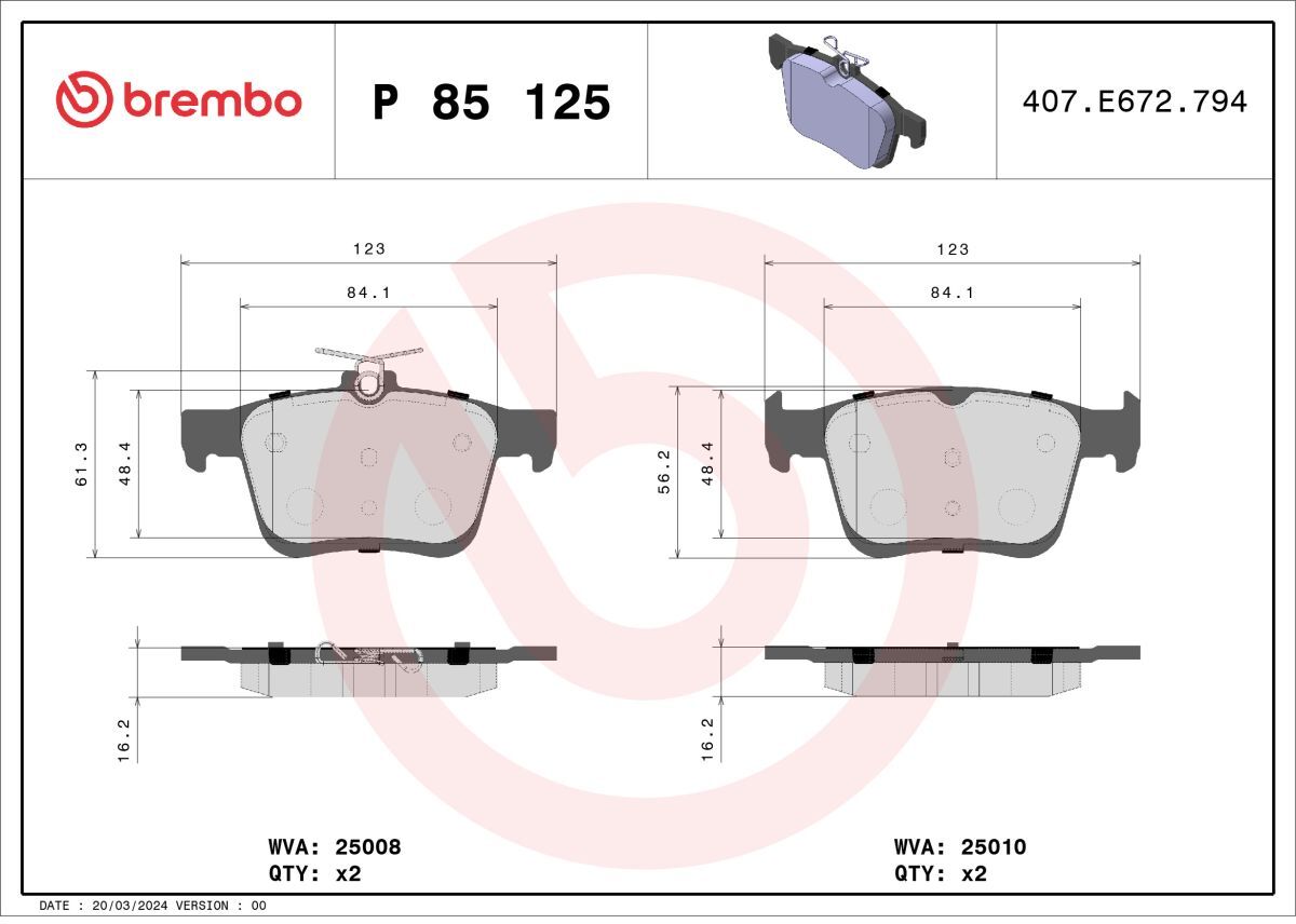 Bremsbelagsatz BREMBO P 85 125, Hinten