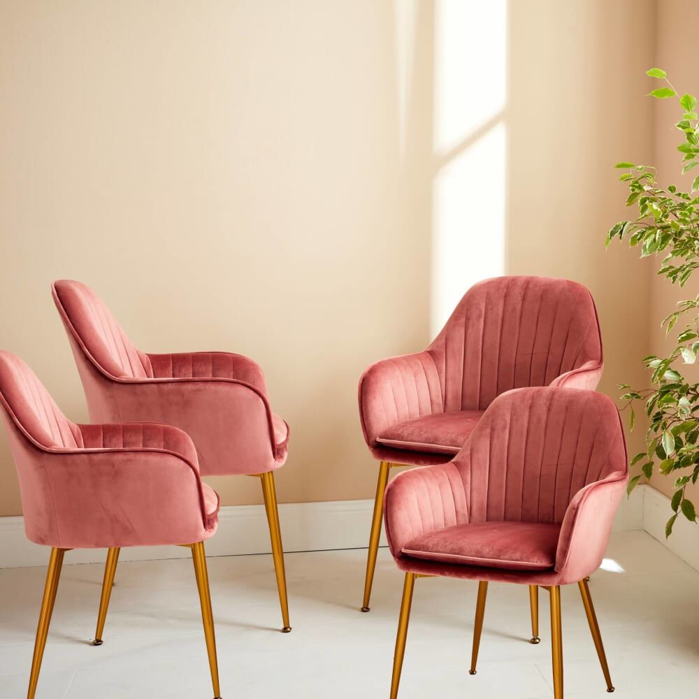sweeek Lot de 4 fauteuils velours et pieds métal, vieux rose Rose 57x84x59cm