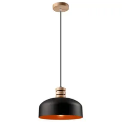 Bioledex Retro Pendelleuchte 30cm schwarz-orange Metall, Holz