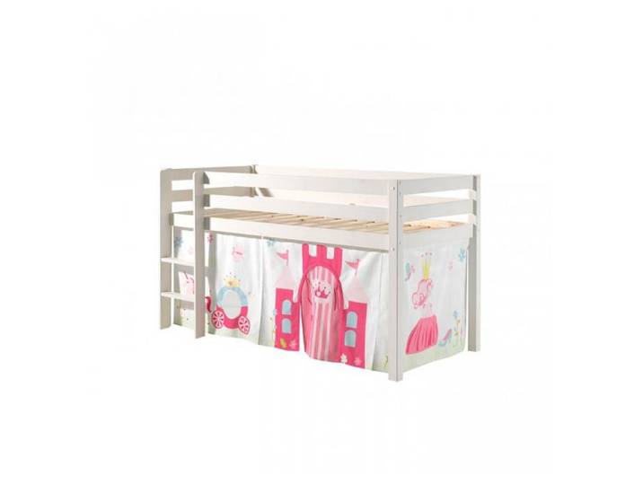 Lit surélevé 90x200 cm avec échelle blanc décor château - PINO