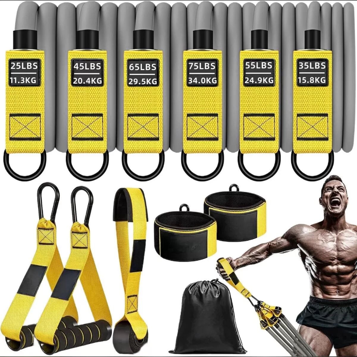 INF 12-teiliges 300lbs Mehrzweck-Widerstandsband-Set – Latex Nylon Home Gym Kit