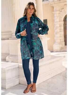 Plus Size Women's Kate Georgette Tunic by Roaman's in Teal Petunias Floral (Size 18 W)