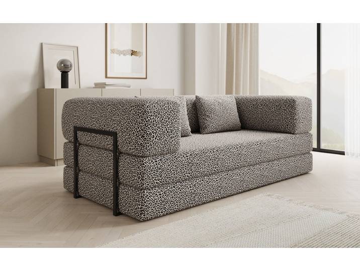 Designer Sofa Lazy 3 Sitzer im Wildmuster - Leopard - Chenille - Blau - Luxusbetten24
