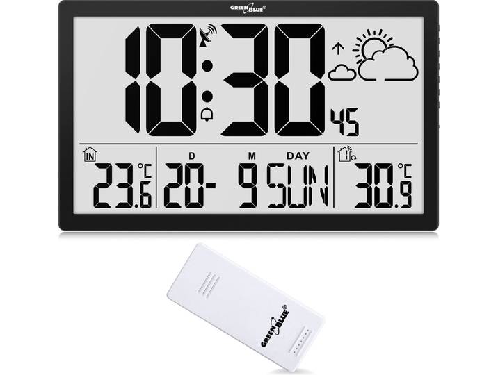 GreenBlue - Klok - LCD Wandklok - Klok met weerstation en thermometer GB218