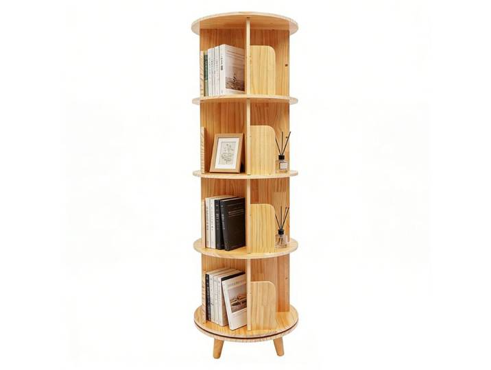 4 Niveaux Bibliothèque Tournante Rotative en Bois - Affichage à 360 Degrés Étagère de Rangement Multifonction
