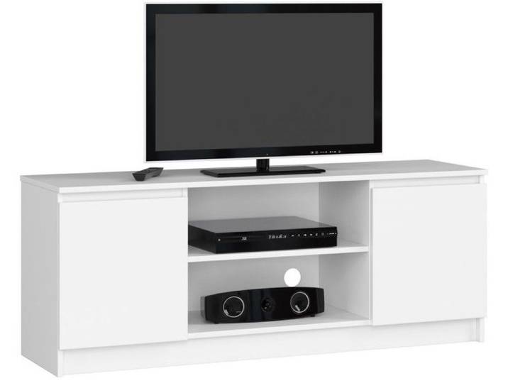 Meuble TV AKORD - Blanc - 140 cm - 2 portes - 2 étagères