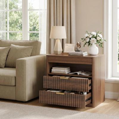 Modern Storage Nightstand with Charging Station Pull Out Shelf 2 Drawers by GDFStudio