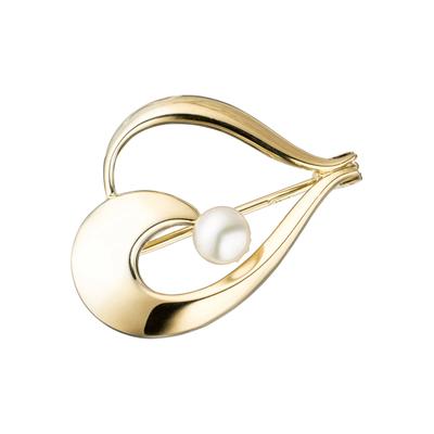Brosche JOBO, gelb (gelbgold 585), Broschen, Damen, Gelbgold 585, Perlen, Brosche, 585 Gold mit einer Süßwasser-Zuchtperle