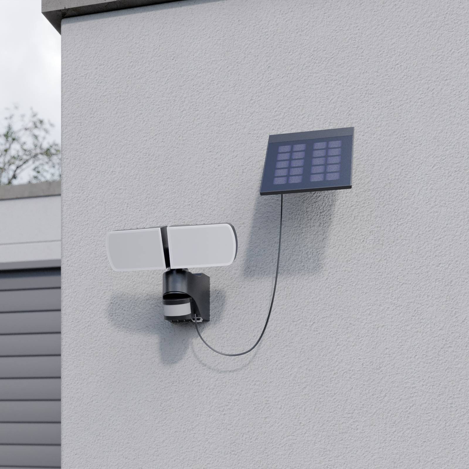 Arcchio Lissano LED-Solar-Wandstrahler mit Sensor, schwarz, Kunststoff, Modern, Solarleuchte außen