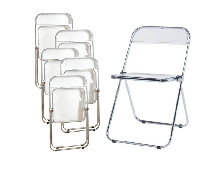 [en.casa] Klappstuhl-Set Pornainen 6 Tlg., Transparent, Metall, Kunststoff, 46x74x47 cm, Esszimmer, Stuhl, Klappstühle