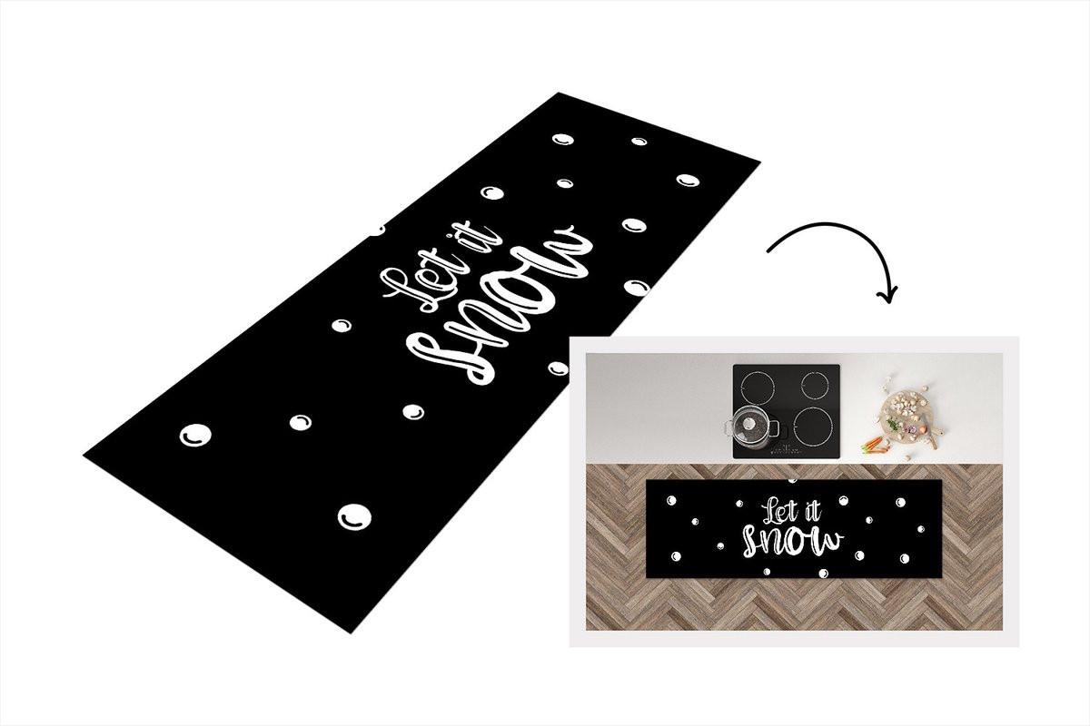 KitchenYeah Keukenloper Vinyl Let It Snow Kerstmis B/D: 180 x 60 cm