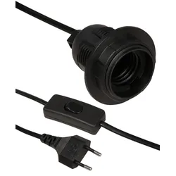 Euro-Netzkabel mit Schnurschalter und E27 Fassung, 3,5m, schwarz
