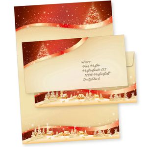 tatmotive Weihnachtsbriefpapier rot-golden, A4, 90 g/m², 100 Blatt + 100 Umschläge