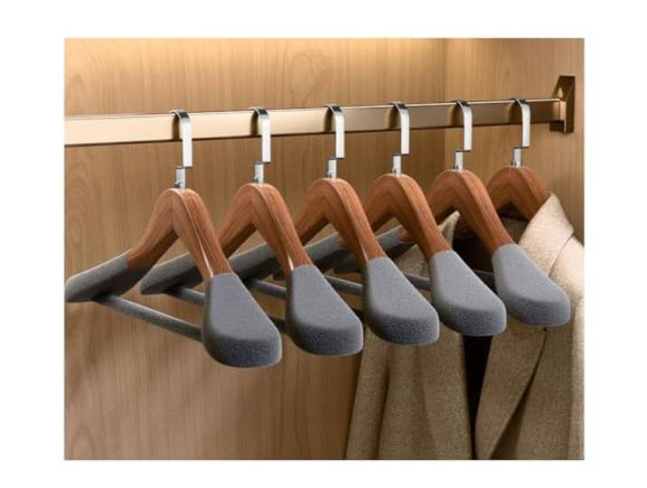 IWENZHKPA Kleiderbügel Kleiderbügel Aus Holz for Anzüge Und Pullover Zur Kleiderschrankorganisation, Vintage-beflockt Bügel(Brown,10pcs)