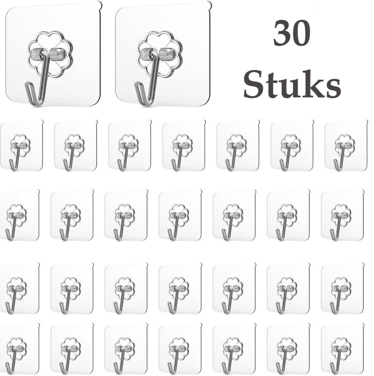 PolkaHome 30 stuks Zelfklevende Haakjes Extra Sterk - Waterdichte Plastic Haken voor Badkamer, Keuken en Kleding
