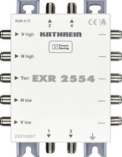 Kathrein EXR 2554 SAT Multischalter Kaskade Eingänge (Multischalter): 5 (4 SAT/1 terrestrisch) Teilnehmer-Anzahl: 4