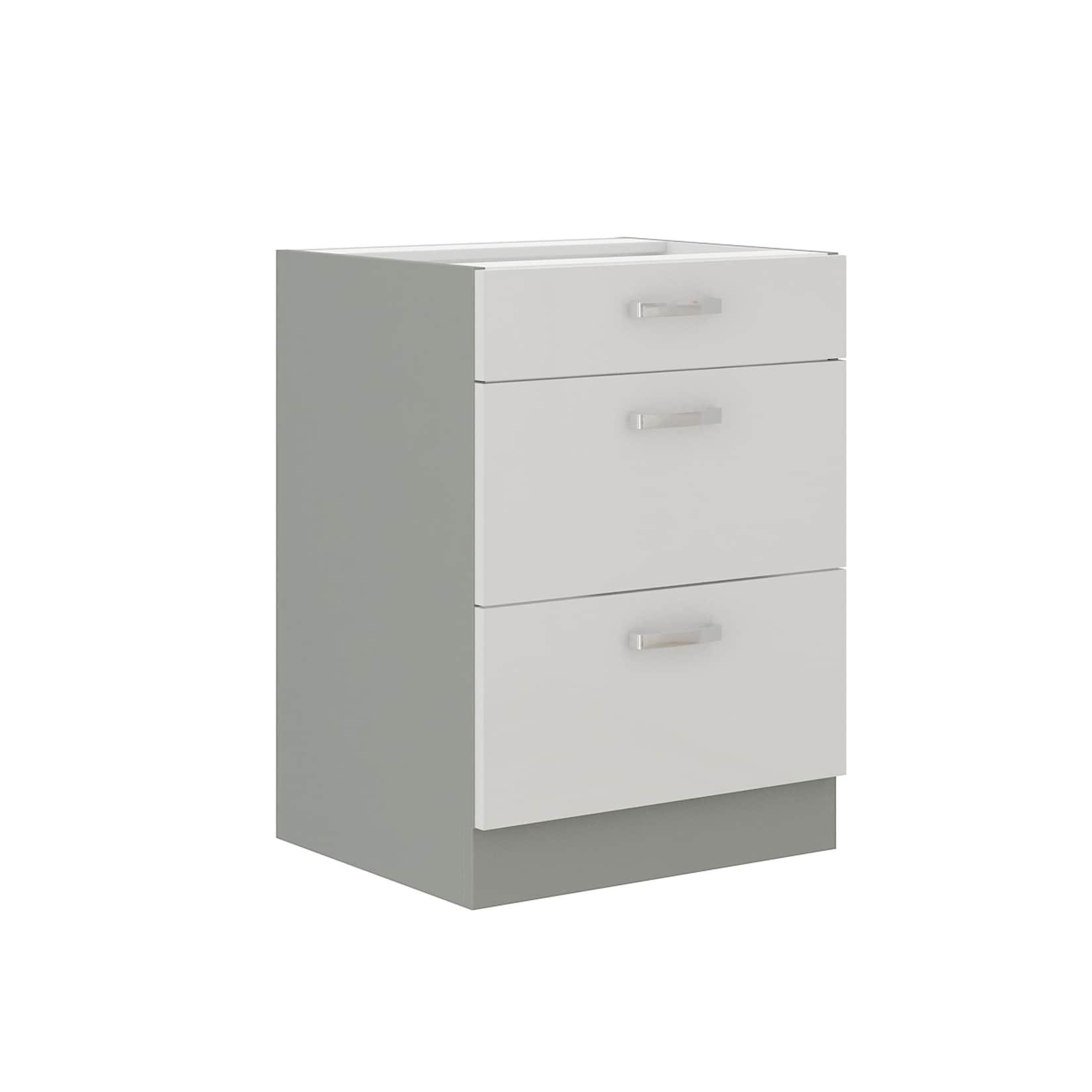 Unterschrank 60 Bianca Weiss Hochglanz + Grau Vollauszug Soft-Close Küche