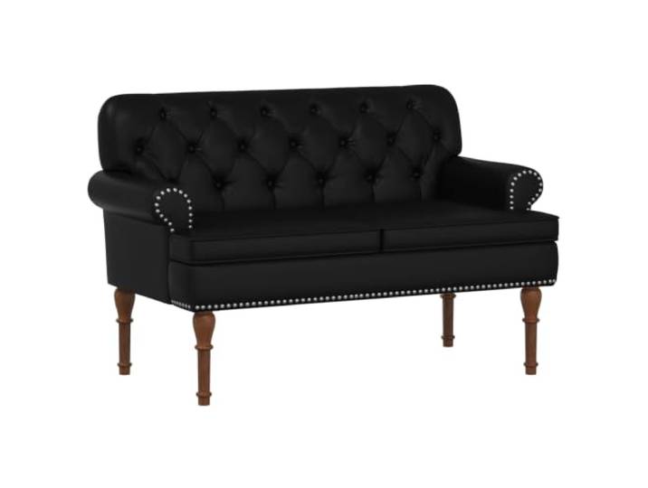 Loveseat mit Knopfheftung Schwarz 120x65x77 cm Kunstleder Zweisitzer Kautschukholzbeine, Holzwerkstoffrahmen, Schaumstoff-Velours-Polsterung, Wohnzimmer und Schlafzimmer
