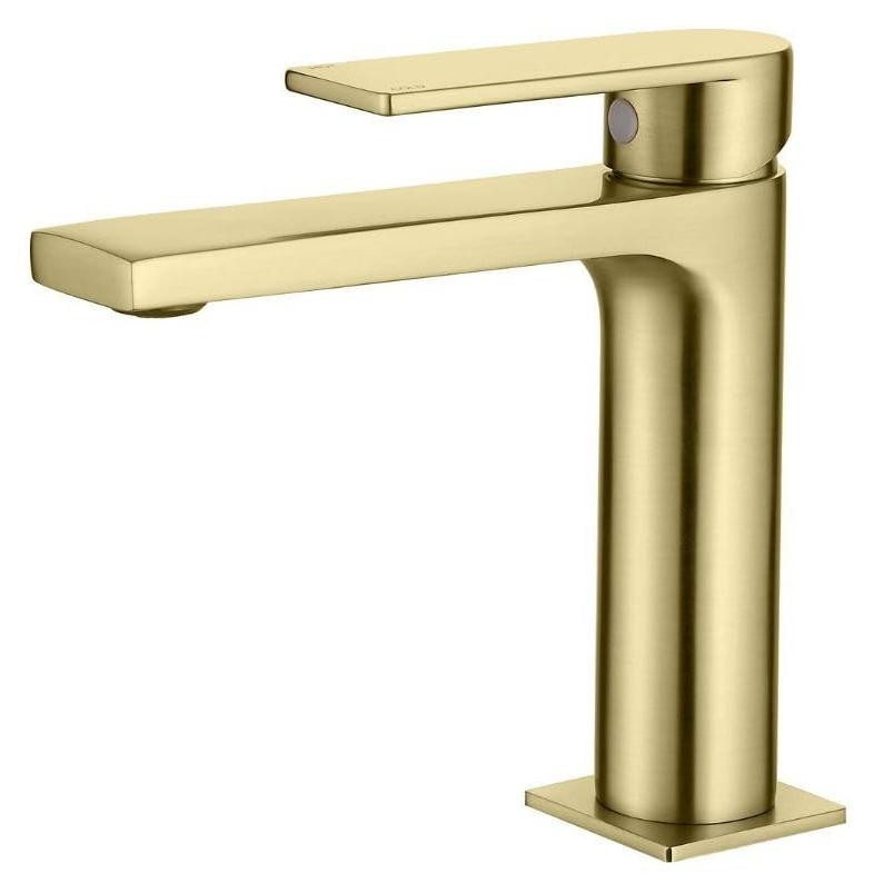 Waterbesparende enkelvoudige mengkraan voor wastafels in brushed gold afwerking