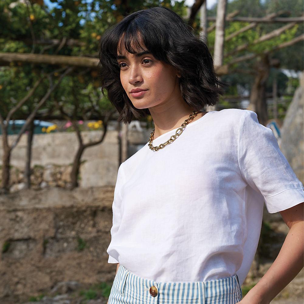 Premium Reinleinen-Schlupfbluse für Damen in Petite-Größe, Damen, size: petite, Weiß, by Lands' End