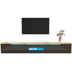 TV-Schrank 180x35x30 mit 16-Farben-LED, Hochglanz Schwarz-Holzoptik, Kabelmanagement, Wandmontage, Bluetooth Steuerung