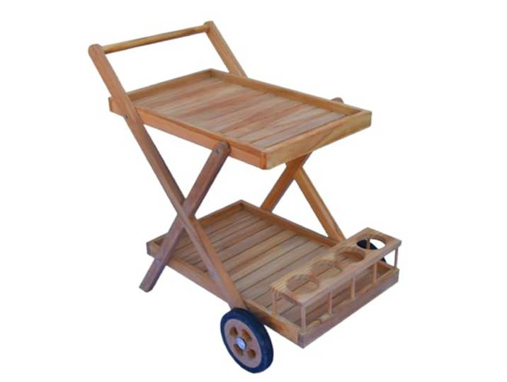 Teako Design Servierwagen Teakholz Teramo mit 2 Ablagen Massivholz Wetterfest, 70 x 45 x 60 cm, Rollwagen, für Außenbereich geeignet, Gartenzubehör, Terassenmöbel, TA-5004