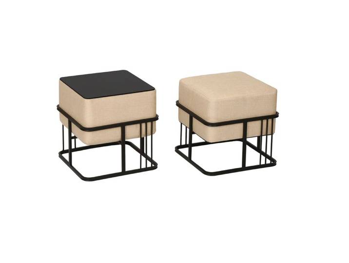 Lot de 2 poufs empilables Tas multifonctionnel carré beige