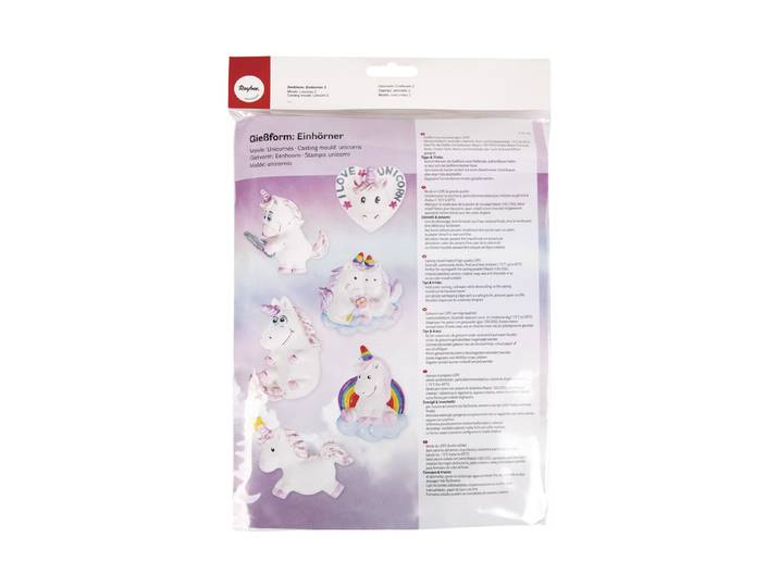 Ldpe Giessform: Einhörner 2, 6 Motive,6-10cm, SB-Btl 1Stück