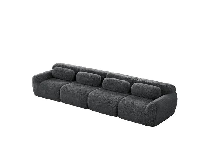 Meubles Cosy Sofa Modulares 4-Sitzer, keine Montage erforderlich, Webpelz-Bezug, Grau, 104x73x378 cm, Wohnzimmer, Sofas & Couches, Sofas