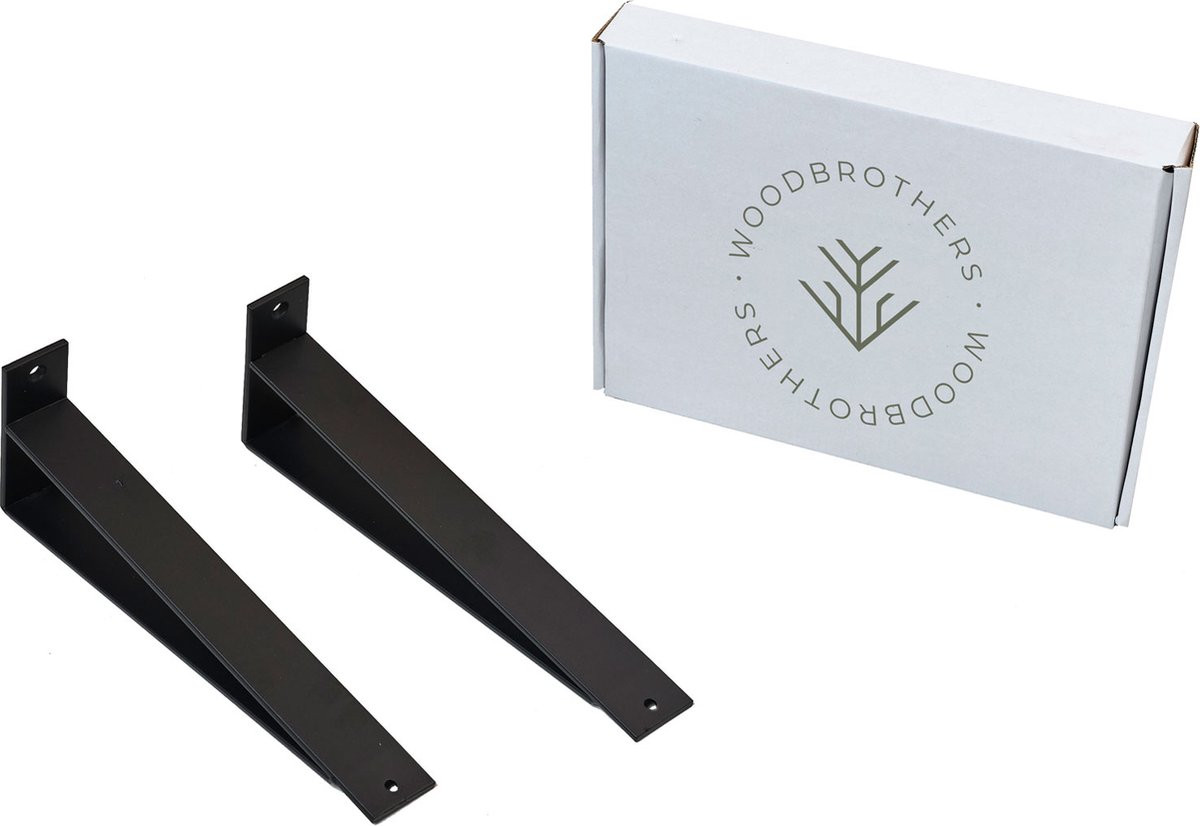 WoodBrothers Metalen plankdragers zwart 28 cm - 2 stuks