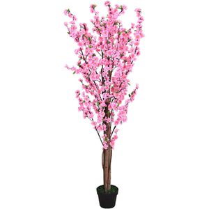 Decovego Kunstpflanze Pfirsichbaum, Kunstbaum im Topf, mit Echtholzstamm, Höhe 160 cm